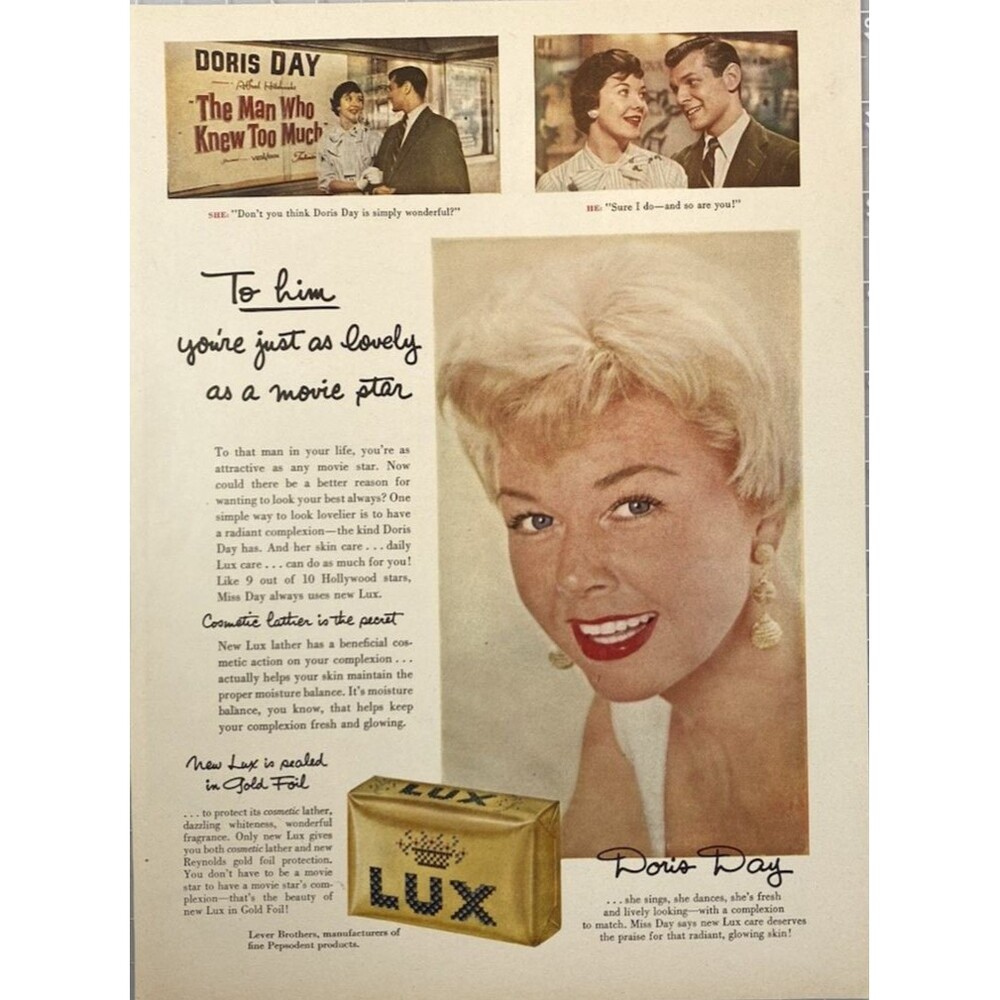 LUX Beauty Soap Doris Day "The Man Wo Knew Too Much" Alfred Hitchcock Ad 1956
